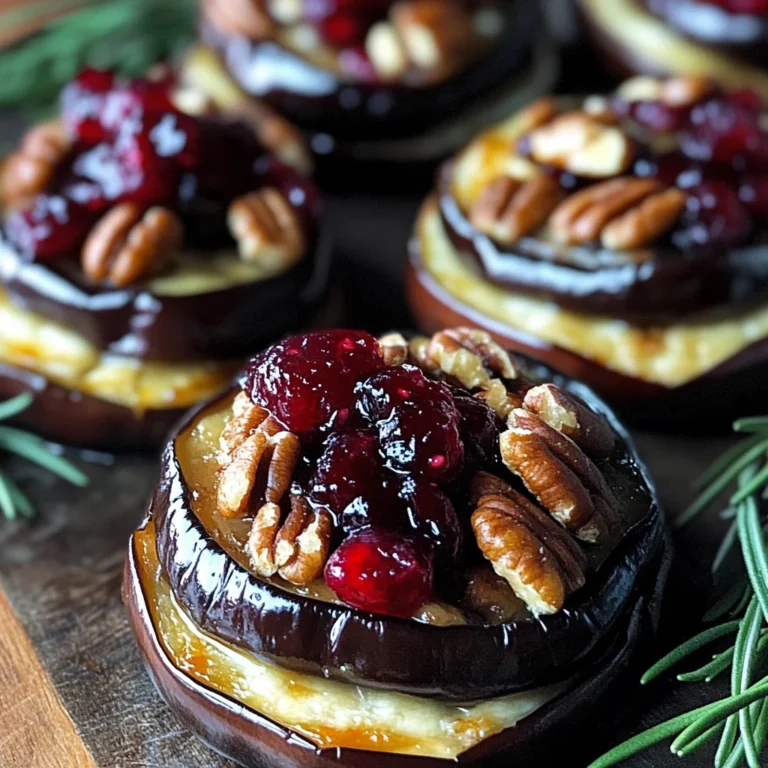 Eggplant Rounds with Brie, Cranberry & Pecans