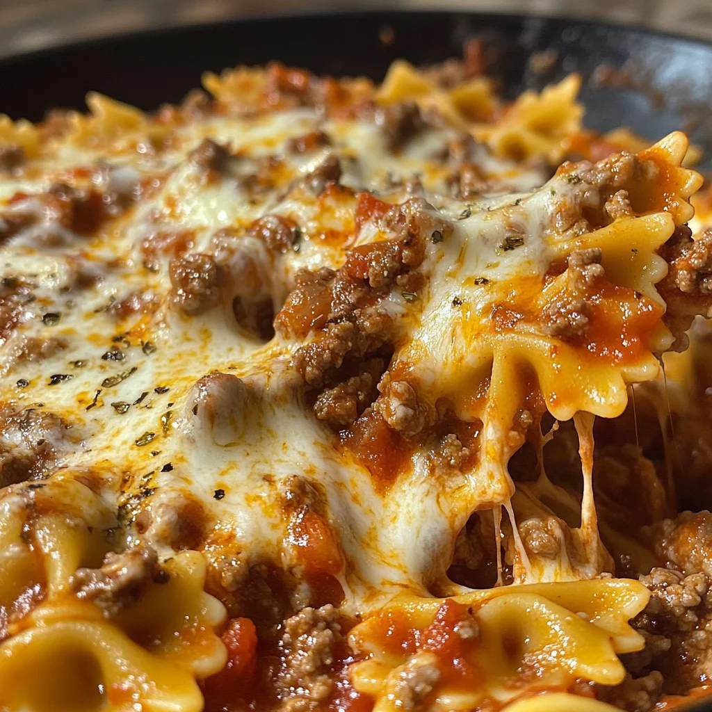 Creamy Baked Velveeta Bowtie Pasta with Italian Beef Marinara