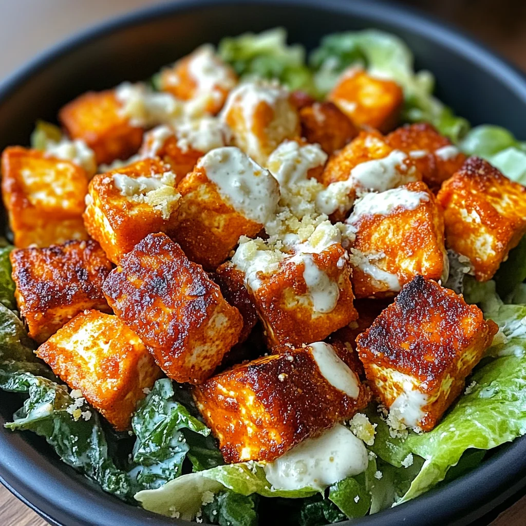 Crispy Buffalo Tofu with Creamy Caesar Salad