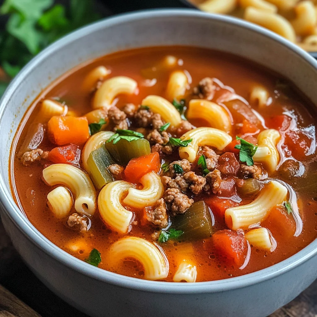 One Pot Beef and Tomato Macaroni Soup