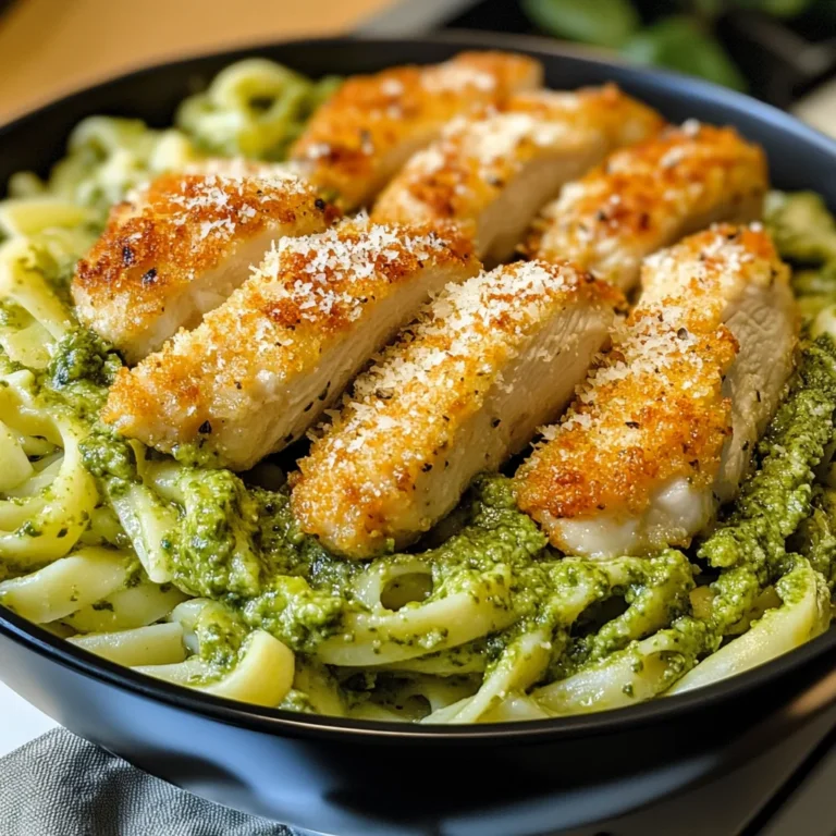 Pesto Pasta with Crispy Parmesan Chicken