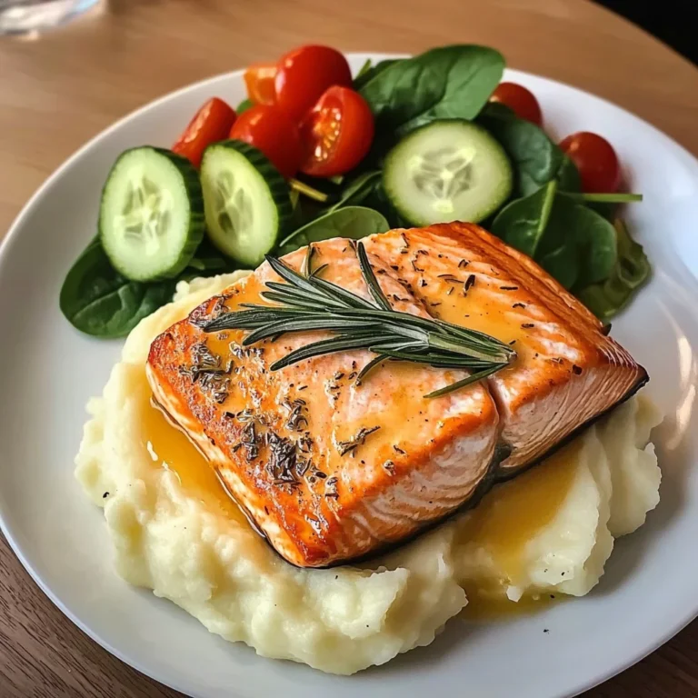 Rosemary Salmon with Mashed Potatoes & Fresh Garden Salad