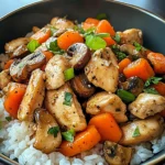 Savory Chicken Stir-Fry with Mushrooms, Carrots & Rice