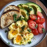 Scrambled Egg & Avocado Plate with Tomato Salad & Sauerkraut