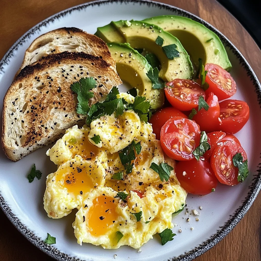 Scrambled Egg & Avocado Plate with Tomato Salad & Sauerkraut