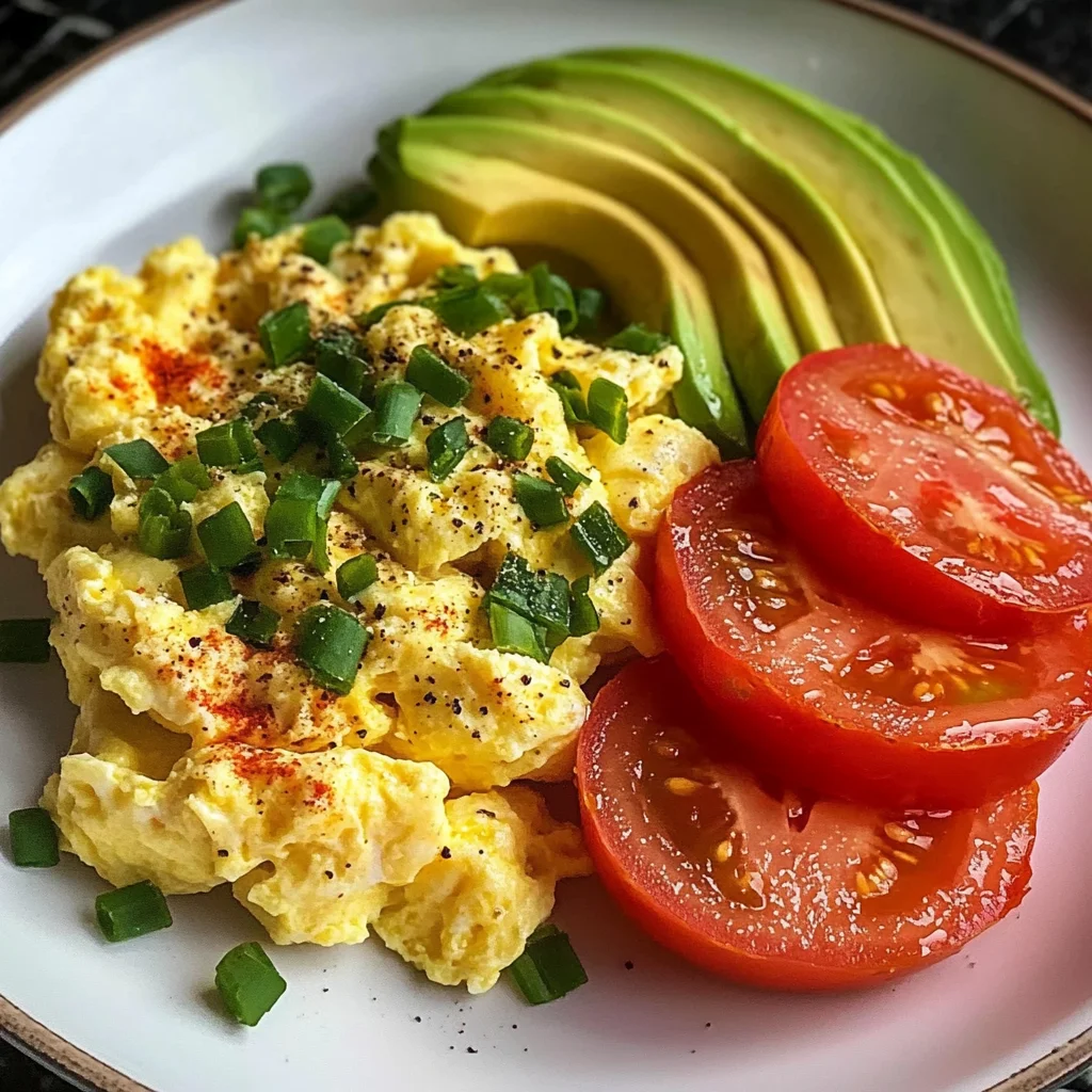 Scrambled Eggs with Avocado & Tomato