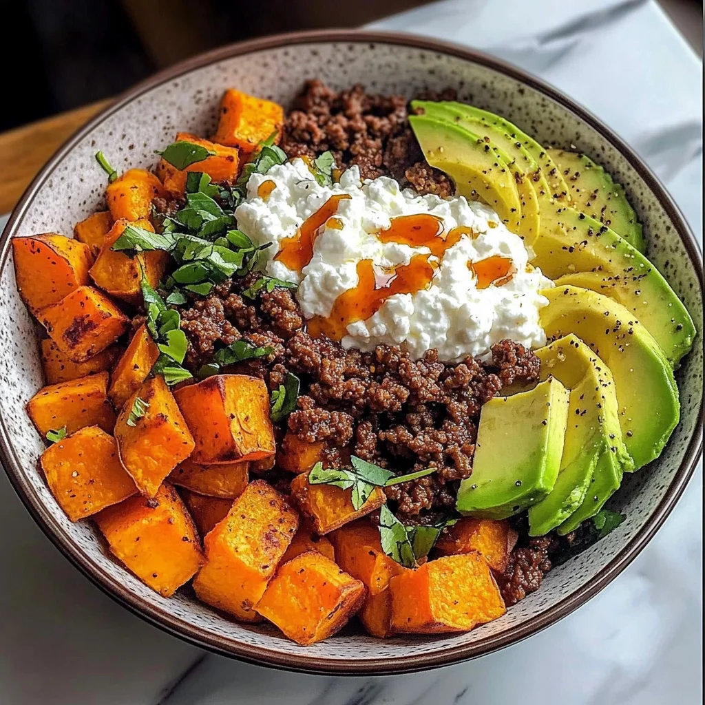 Sweet Potato & Ground Beef Protein Bowl with Cottage Cheese