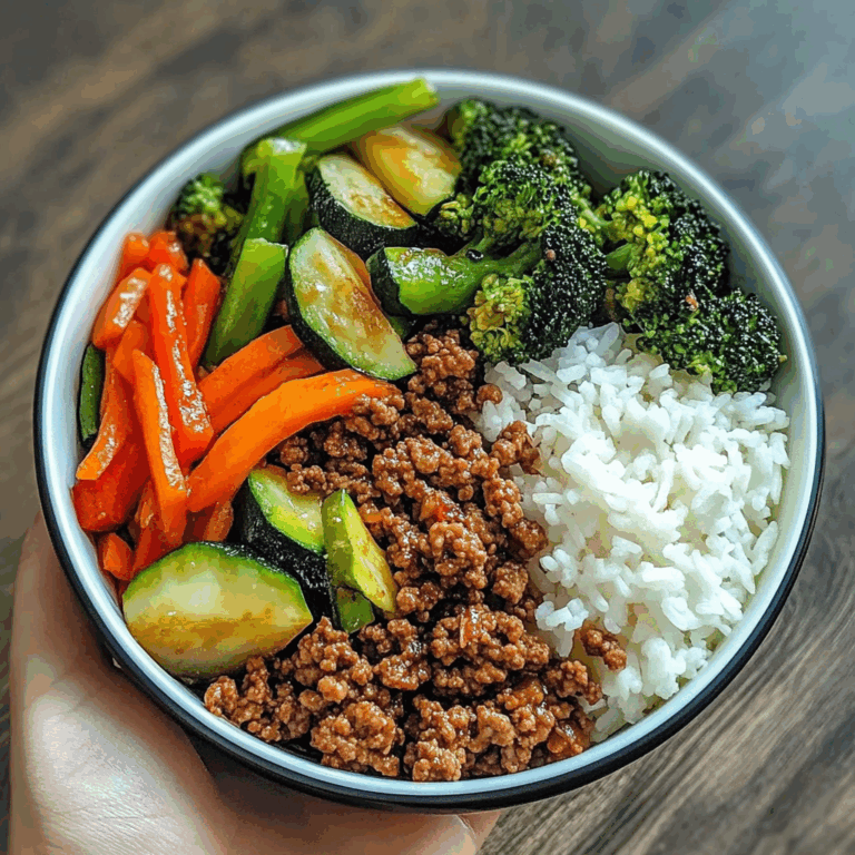 Spicy Ground Beef Stir-Fry Bowl with Garlic Veggies & Steamy Rice